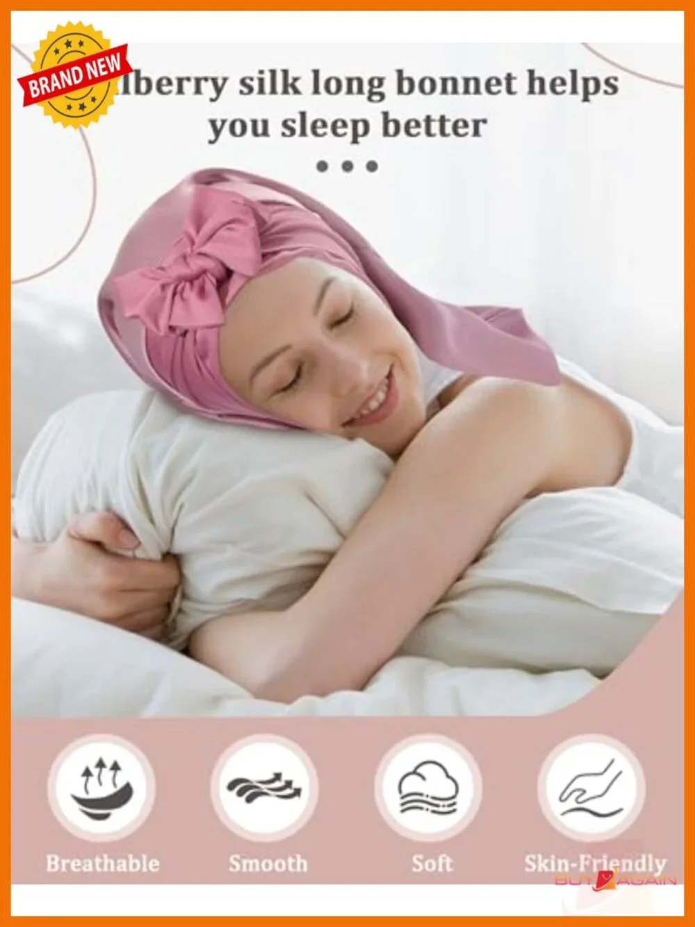 100% Mulberry Silk Bonnet for Sleeping, Adjustable Long Hair Wrap Cap,